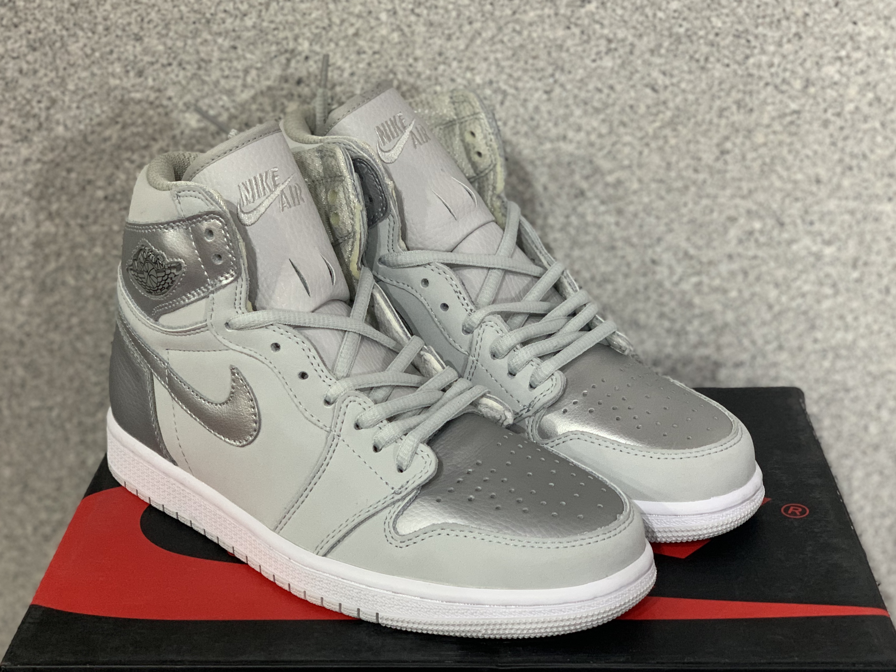 2020 Women Air Jordan 1 Retro Grey Silver Shoes - Click Image to Close